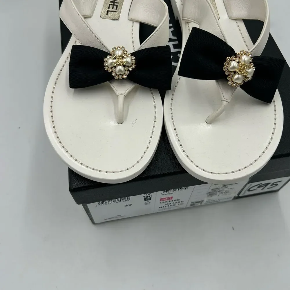 Women’s Chanel bow thong leather sandal size 39 made in Italy - Picture 10 of 11